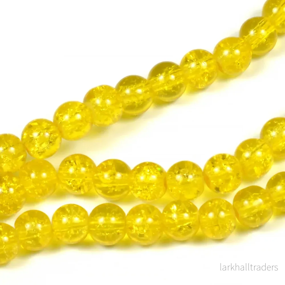 Krackelerade glaspärlor, gul, 6mm Krackelerade glaspärlor, gul, 6mm