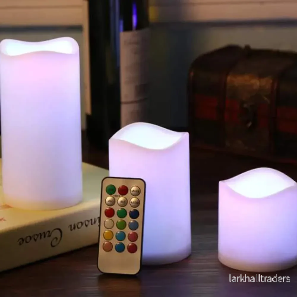 LED-värmeljus – 3 st. – 7,5/11,5/15 cm – m/fjärrkontroll – m/färgbyte LED-värmeljus – 3 st. – 7,5/11,5/15 cm – m/fjärrkontroll – m/färgbyte