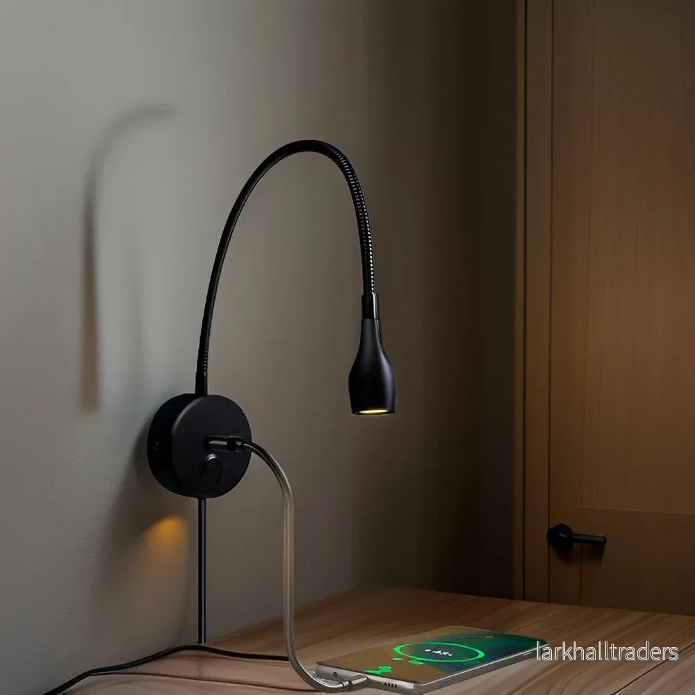 LumiBend – Vägglampa med Touchkontroll, Svanhals och USB-laddare - Bild 3