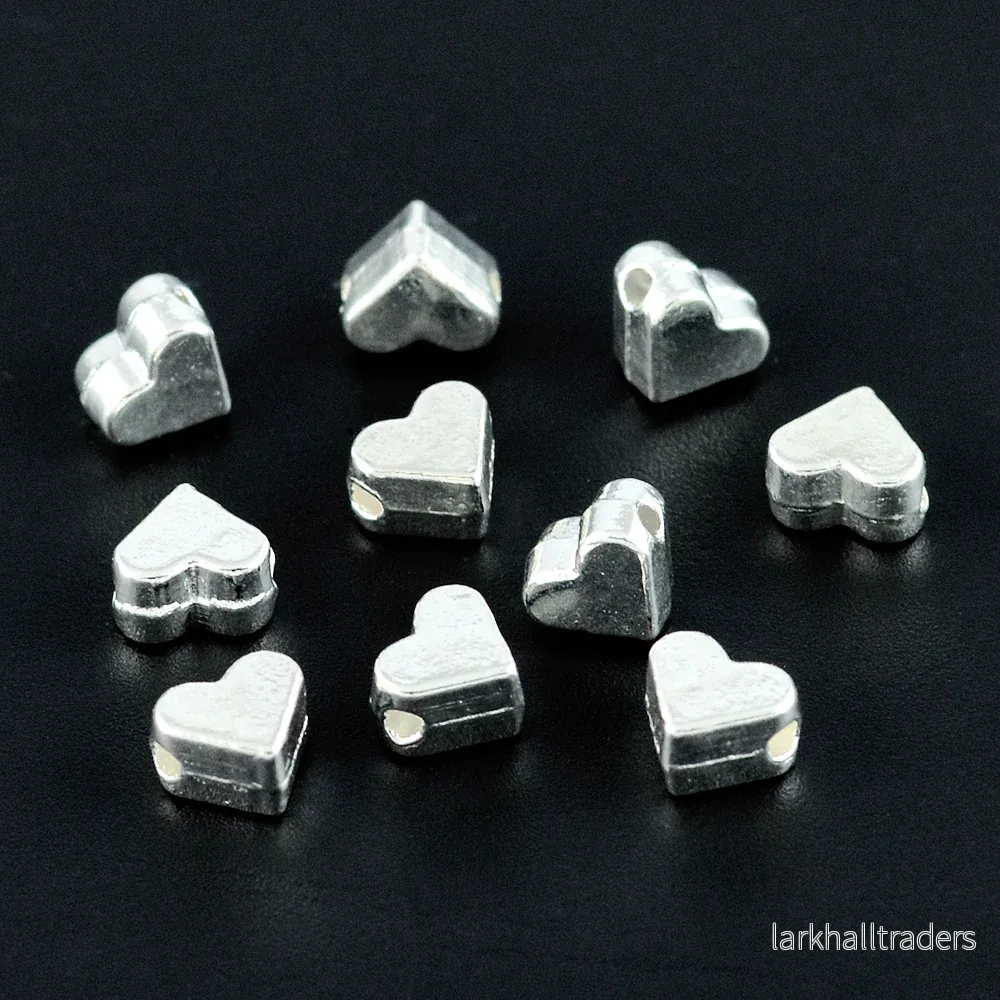 Metallpärlor, hjärtan, silver, 6mm, 25st Metallpärlor, hjärtan, silver, 6mm, 25st