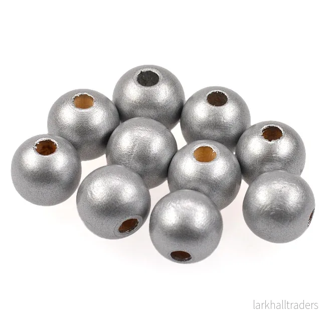 Träpärlor, 12mm, silver, 35st