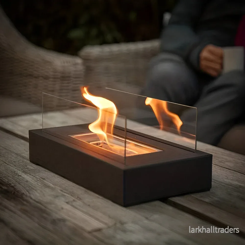 FlameLounge BioFire – Rektangulär Bordseldstad i Glas & Metall