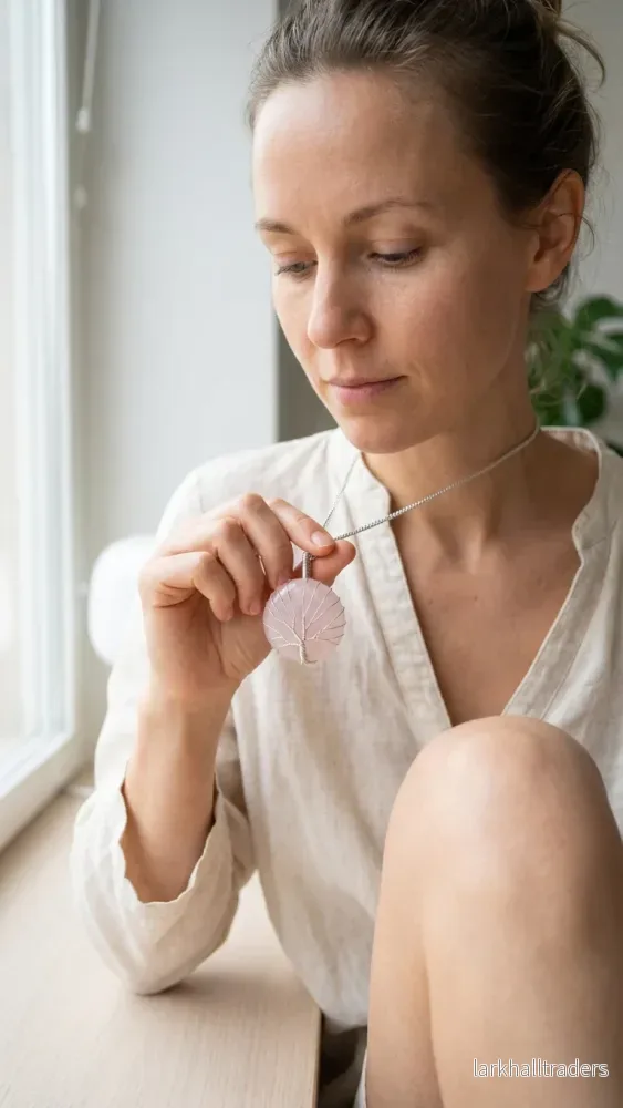 Halsband med rosenkvarts – livets träd - Bild 3