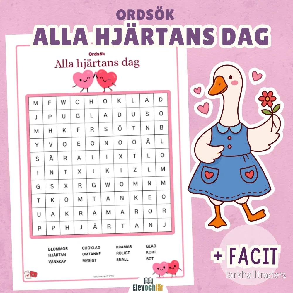 Alla hjärtans dag ordsök + facit