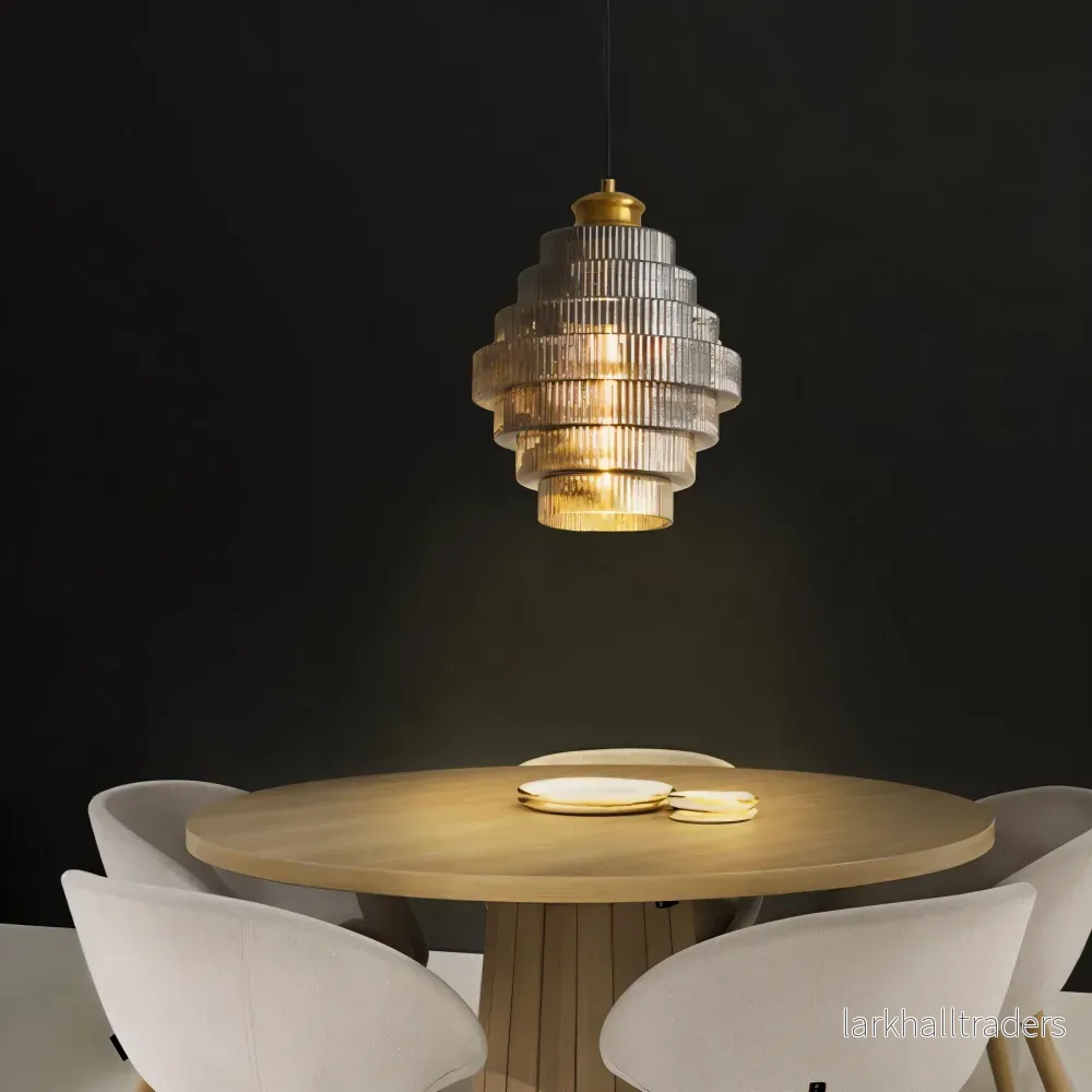 Stunlier – Retro Glas & Mässing Pendellampa med Lagerkron-Design - Bild 2