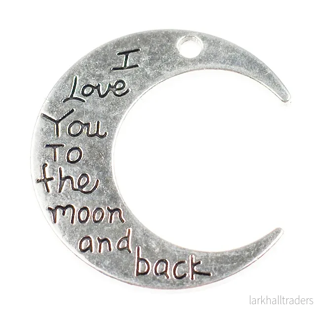 Berlock halvmåne ”I love you to the moon and back”, antiksilver, 30mm, 3st Berlock halvmåne ”I love you to the moon and back”, antiksilver, 30mm, 3st