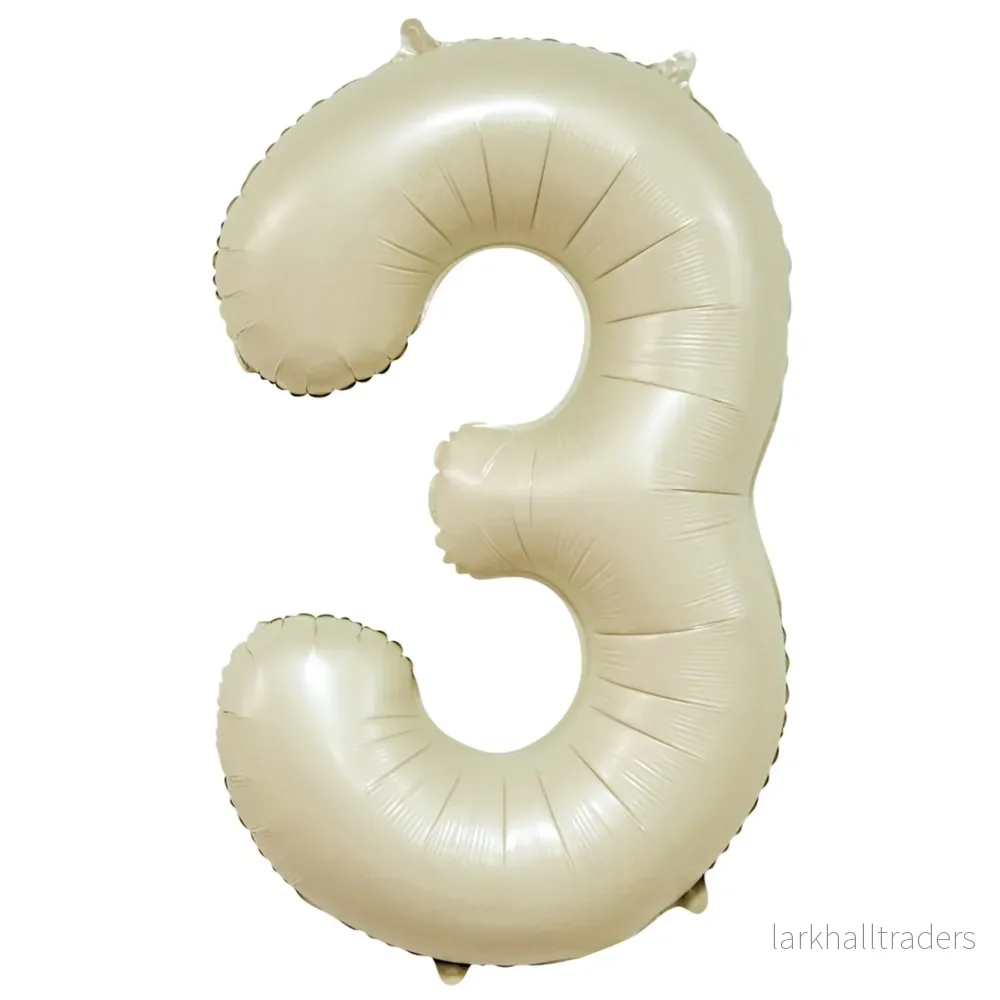 Folieballong, siffra 3 krämvit 86 cm