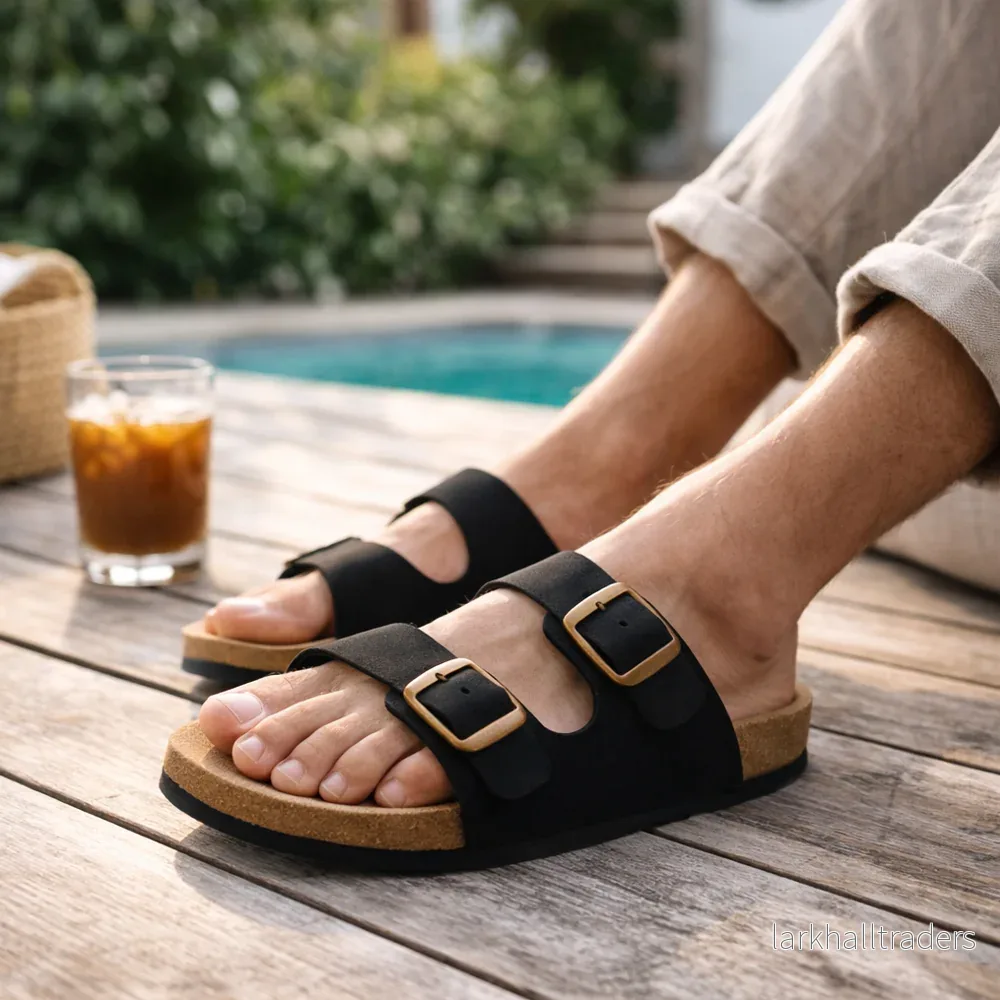 Klassiska Bio Sandaler i Läder med skålformad häl och tågrepp - bruna eller svarta - - Bild 3