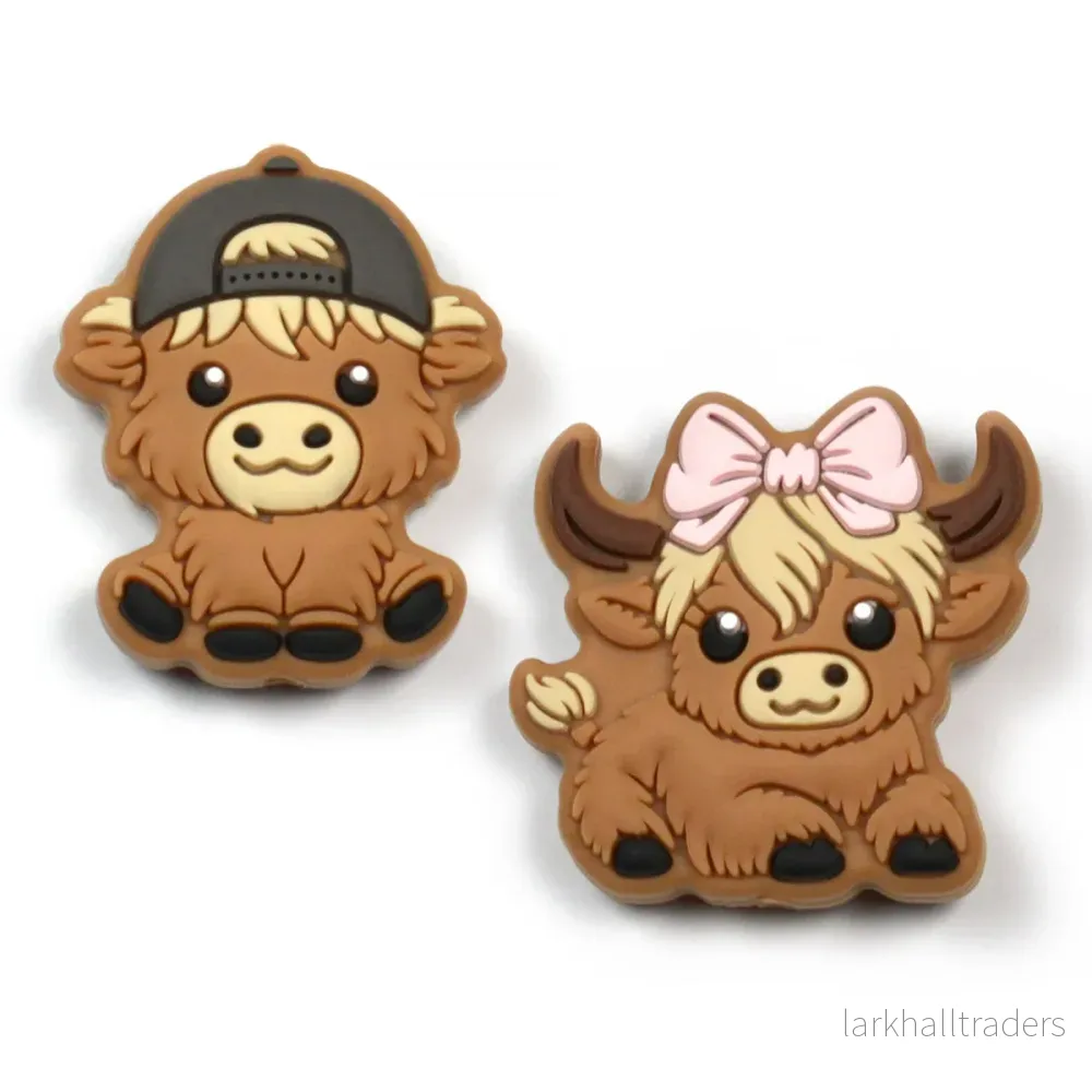 Motivpärla i silikon, baby highland cow