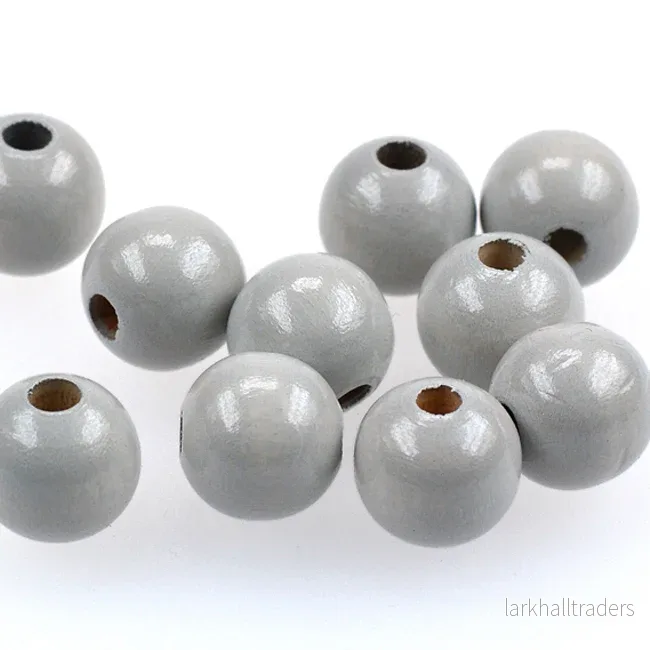Träpärlor, 15mm, ljusgrå, 20st