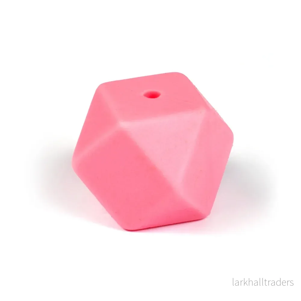 Kantig silikonpärla, flamingo pink, 14mm