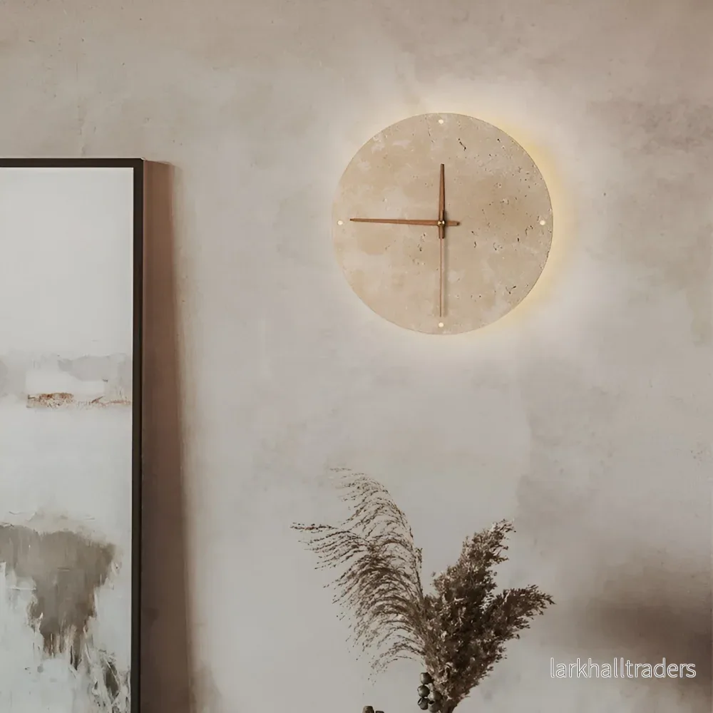 LumiTravé Halo – Modern Rund LED-Vägglampa i Trä & Gul Travertin LumiTravé Halo – Modern Rund LED-Vägglampa i Trä & Gul Travertin