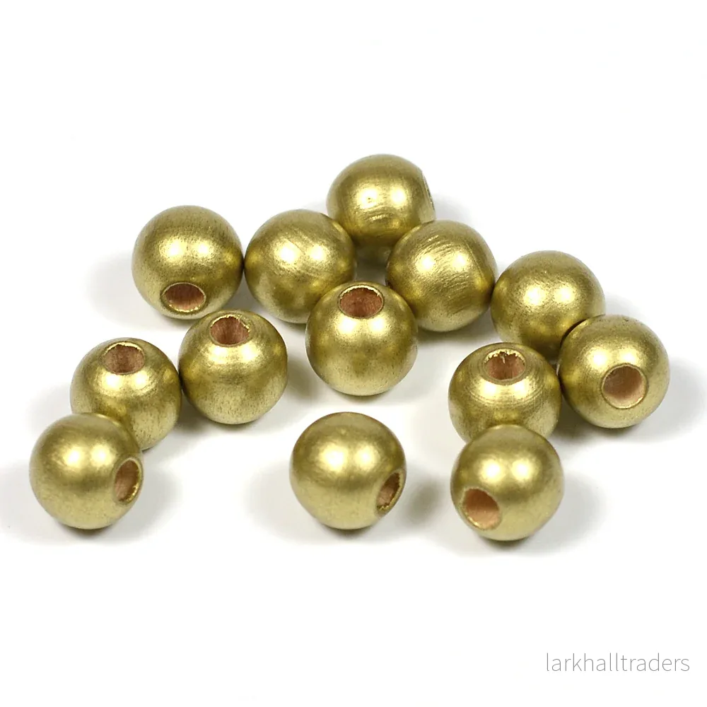 Träpärlor, 8mm, guld, 60st