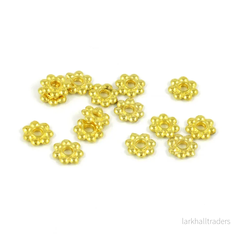 Mellandelar, daisy, guld, 6mm, 100st Mellandelar, daisy, guld, 6mm, 100st
