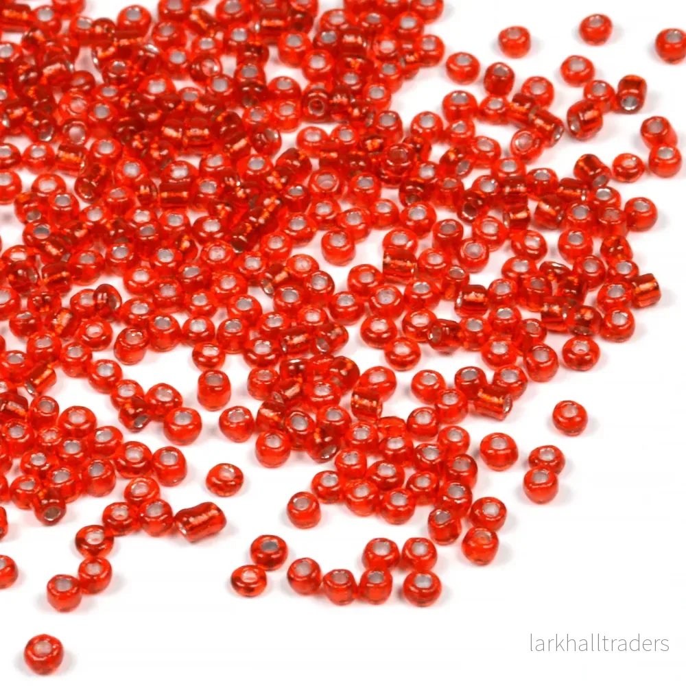 Seed Beads, 2mm, silverlined röd, 30g Seed Beads, 2mm, silverlined röd, 30g
