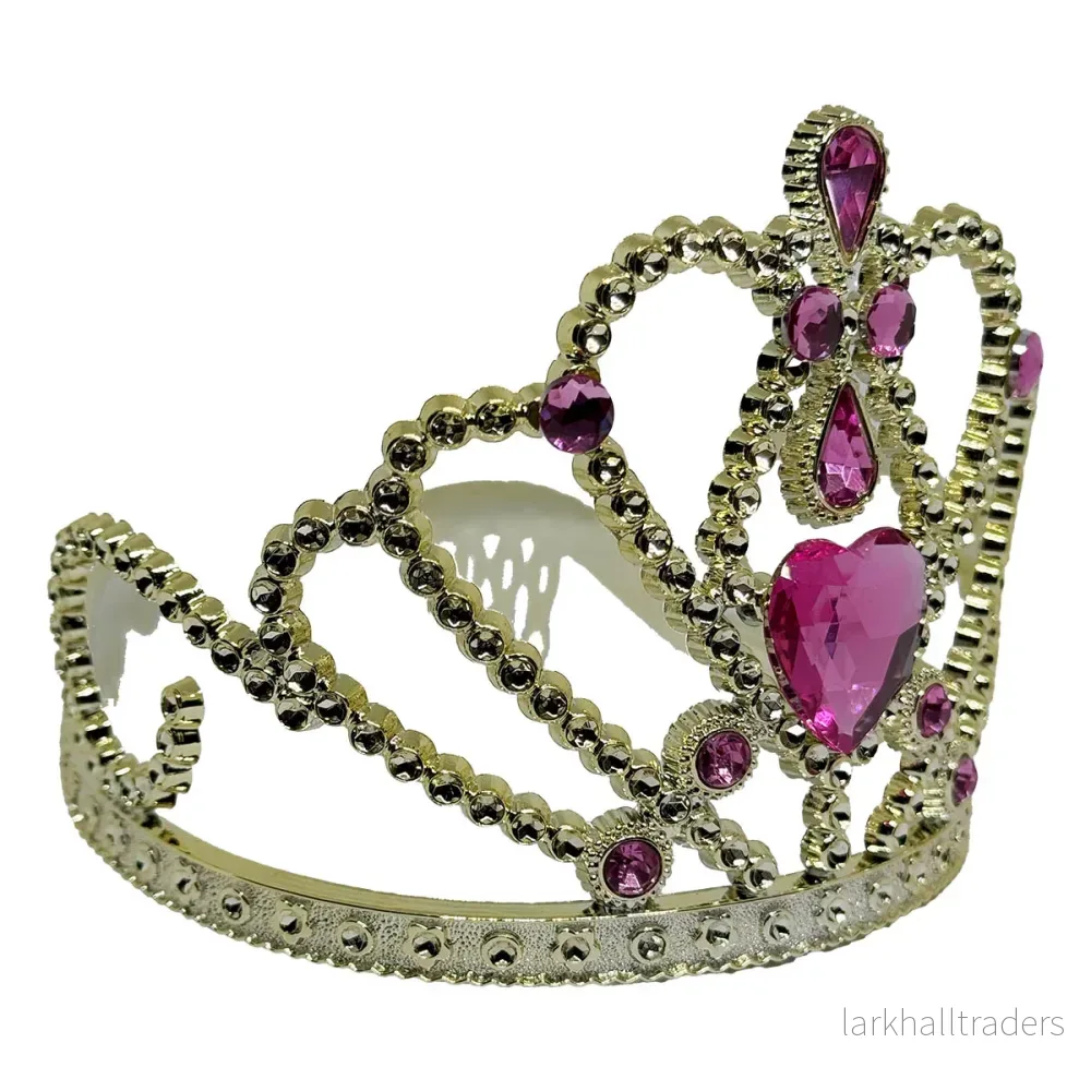 Tiara, guld med cerise hjärta - Bild 2
