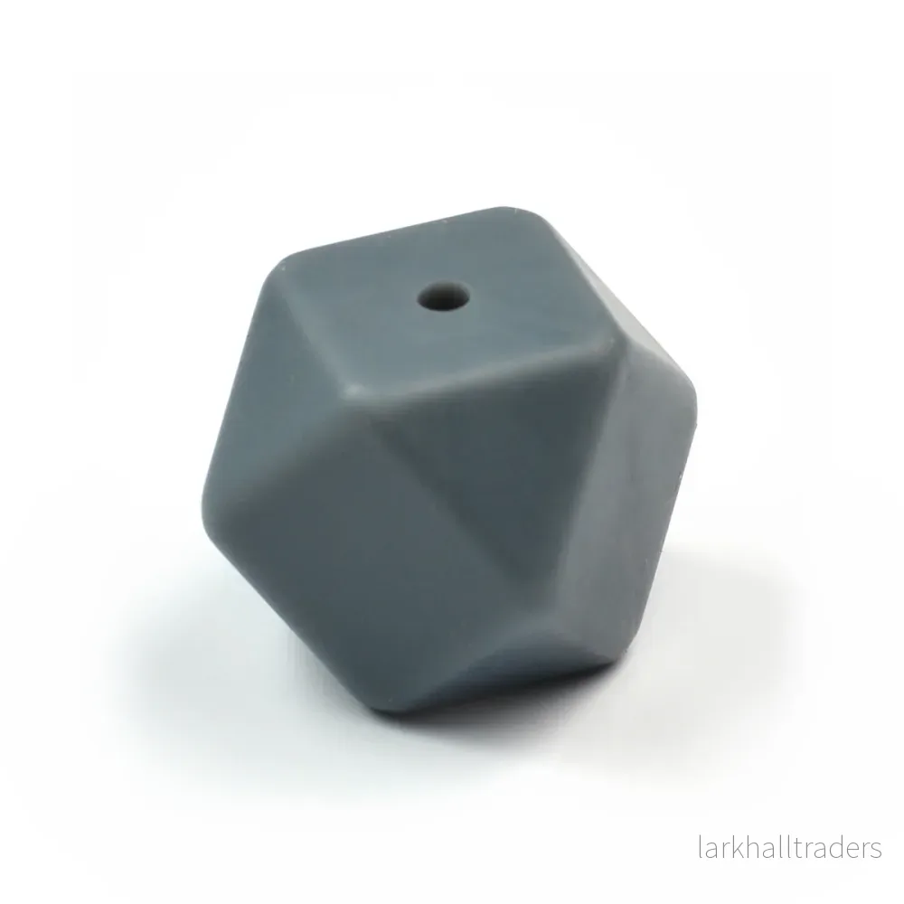 Kantig silikonpärla, mörkgrå, 14mm Kantig silikonpärla, mörkgrå, 14mm