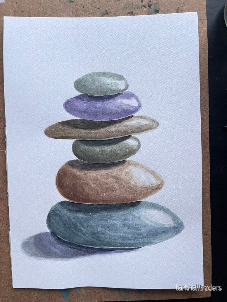 Zen Stones Akvarellmålning Original - Bild 3