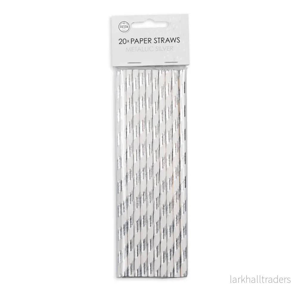Papperssugrör, silver randig 20 st
