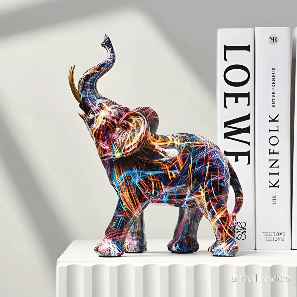 ColorMajesty Elefant – Abstrakt Mångfärgad Konststaty i Harts