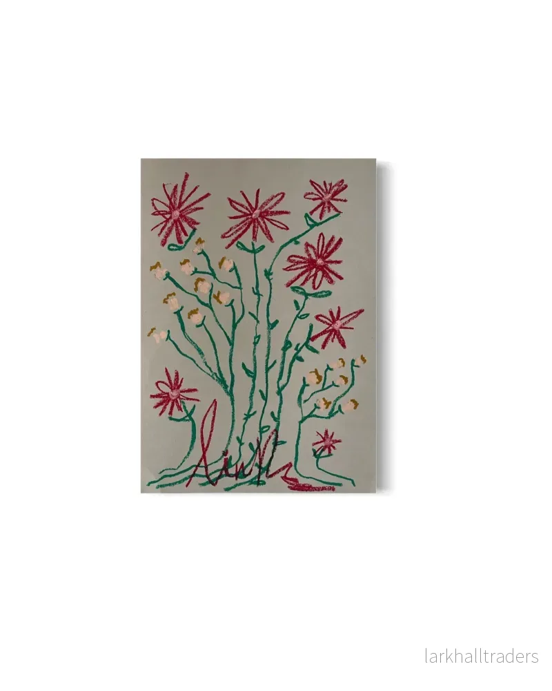 Whimsical Florals, Röd, Grön och Rosa, A3, Original Målning