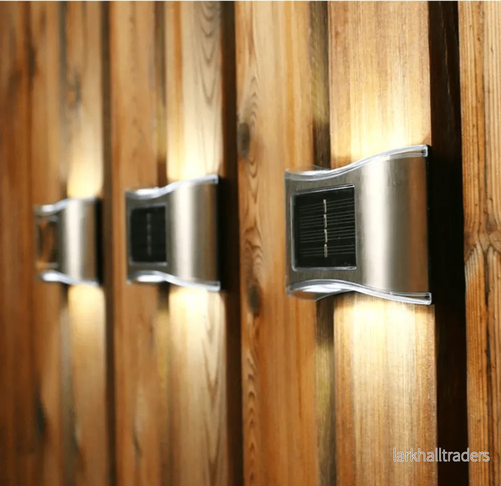 Rostfri LED-solcellsvägglampa (up-downlight), 4-pack Rostfri LED-solcellsvägglampa (up-downlight), 4-pack
