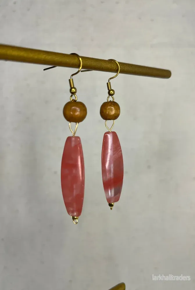 Rosa Quartz & Sandalwood Örhängen - Bild 2