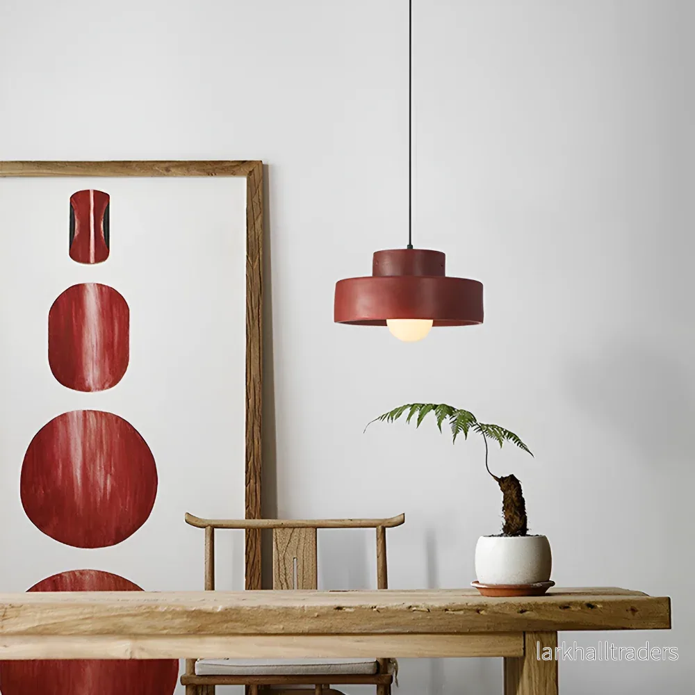 NostalSabi – Färgstark Wabi Sabi Pendellampa i Röd Macaron-Design - Bild 3