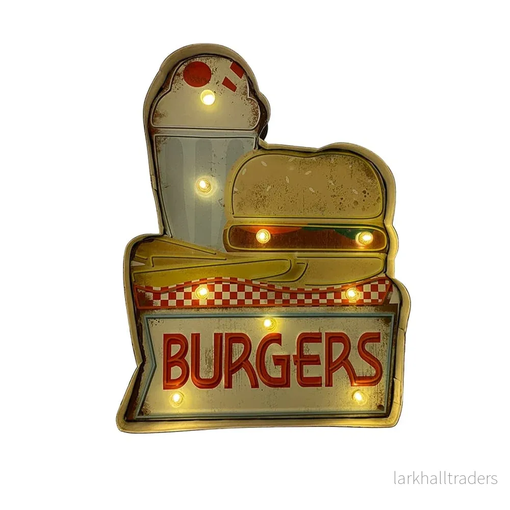 Retroskylt BURGER med ljus Retroskylt BURGER med ljus