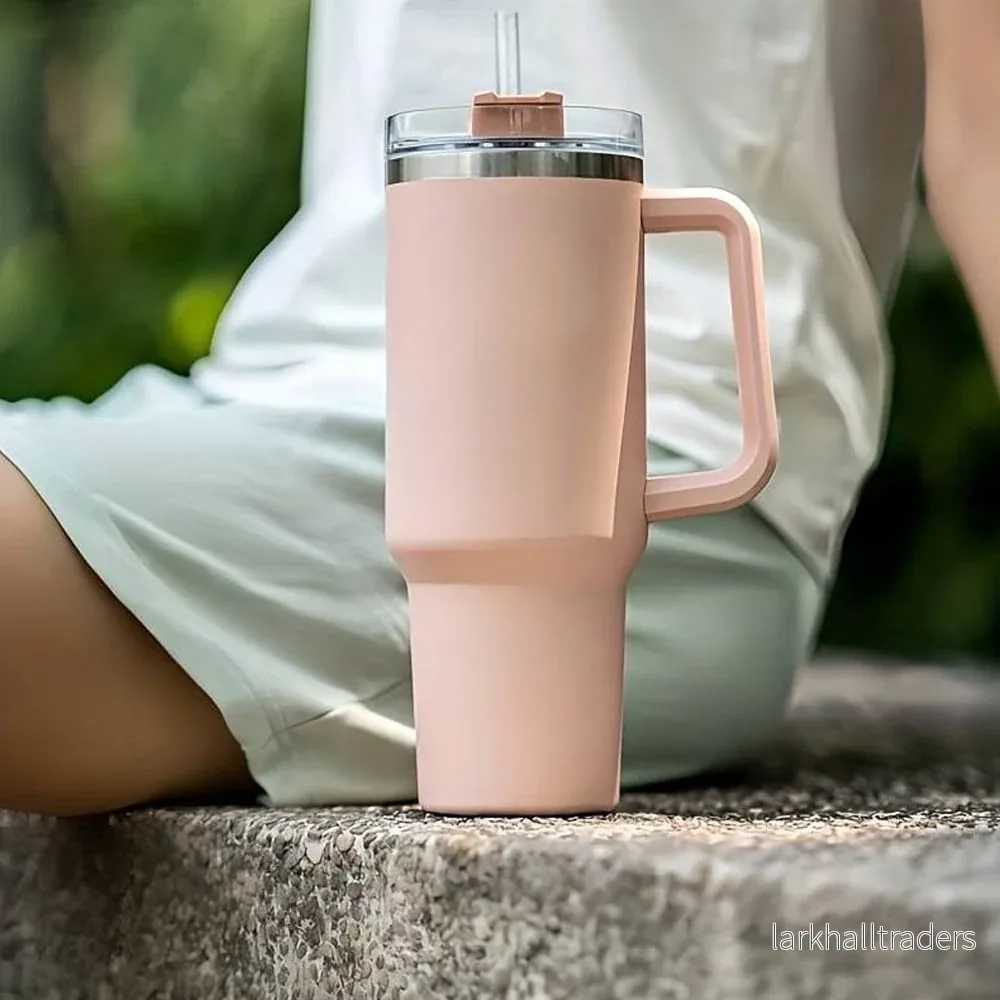 Tumbler termomugg 1200 ml med handtag, lock och sugrör