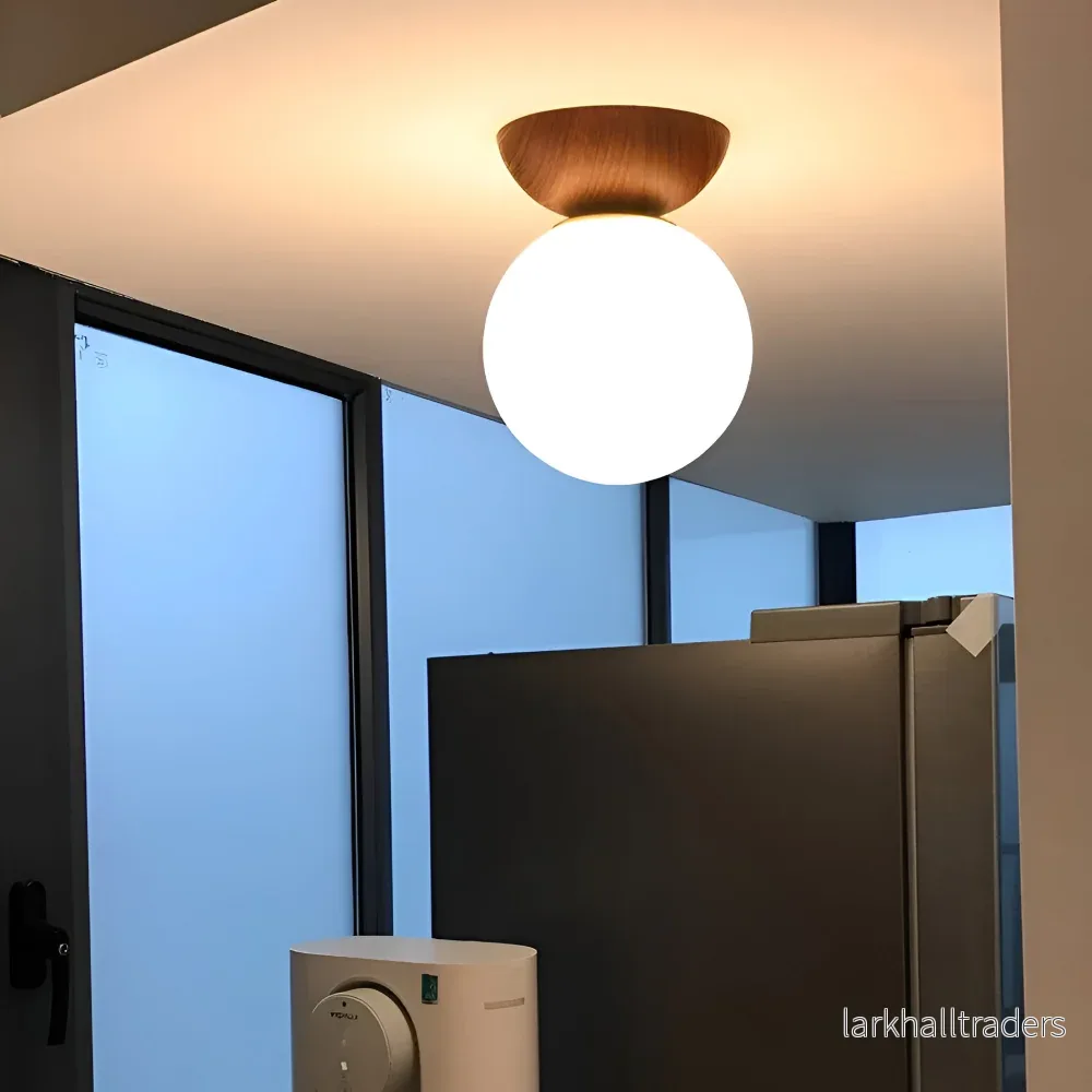 Kiyora – Japansk LED-Taklampa med Pärlformad Glaskupa och Träram Kiyora – Japansk LED-Taklampa med Pärlformad Glaskupa och Träram