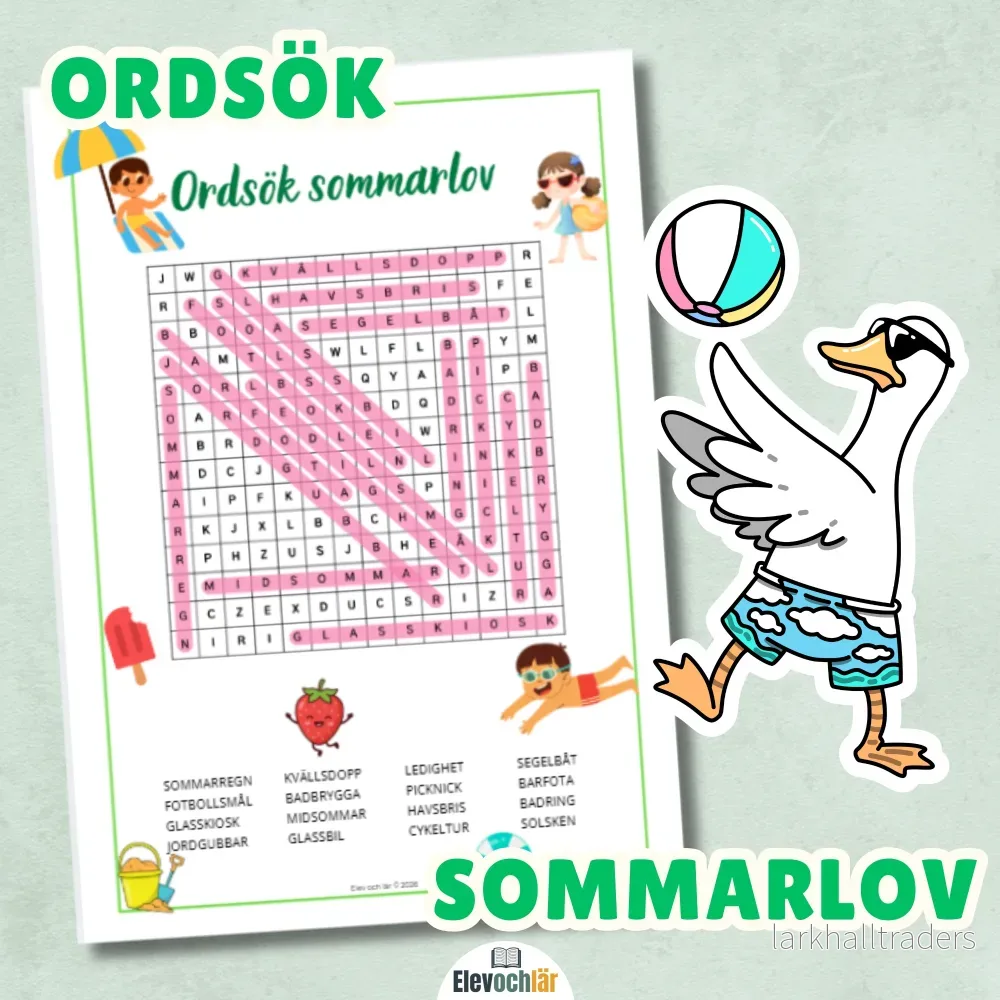 Ordsök Sommarlov 16 ord + facit (sammansatta ord)