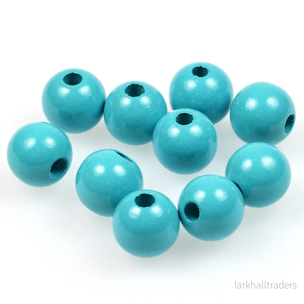 Träpärlor, 12mm, turkos, 35st Träpärlor, 12mm, turkos, 35st