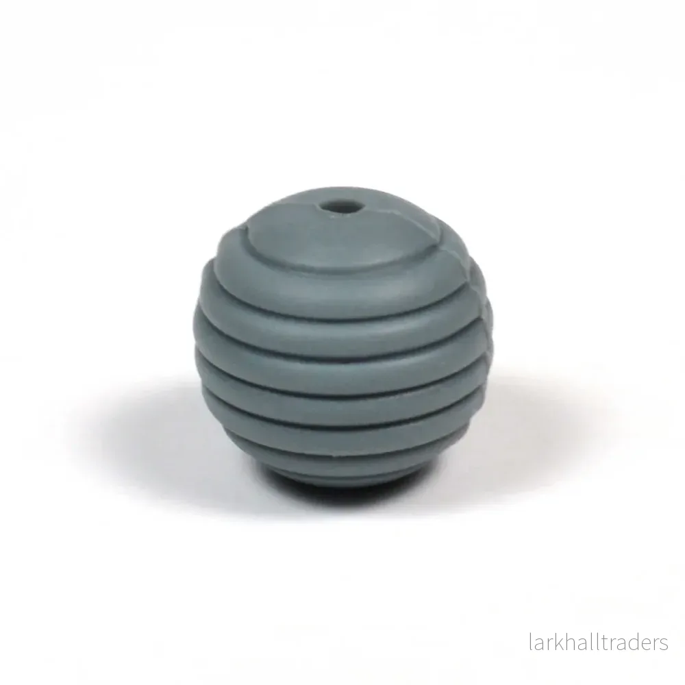 Räfflad silikonpärla, mörkgrå, 15mm
