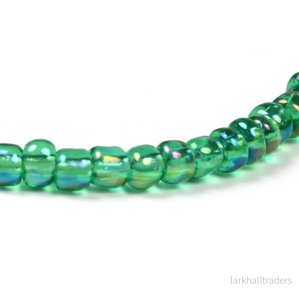 Seed Beads, 4mm, transparent-rainbow grön, 30g - Bild 2