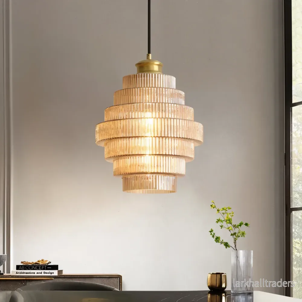Stunlier – Retro Glas & Mässing Pendellampa med Lagerkron-Design Stunlier – Retro Glas & Mässing Pendellampa med Lagerkron-Design