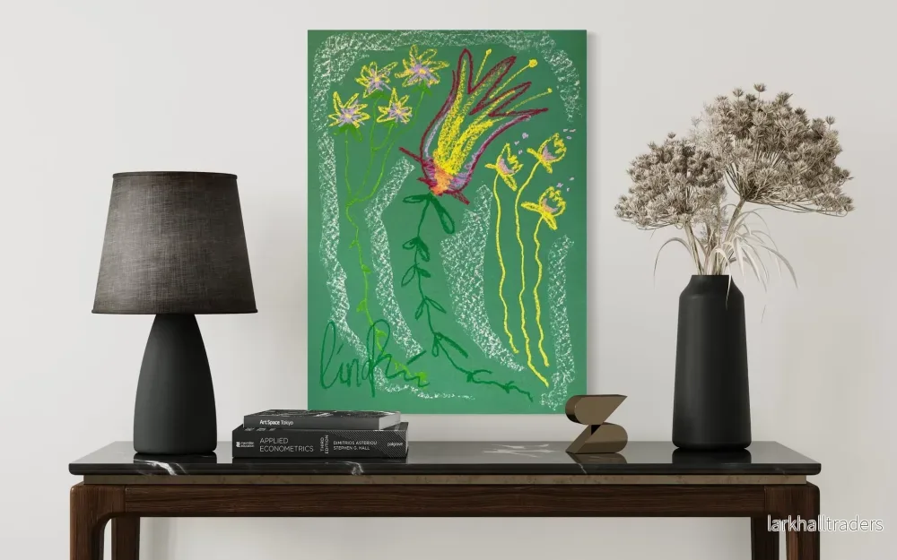 Whimsical Florals, Brun, Gul och Blå, 50x70 cm, Originalmålning - Bild 2