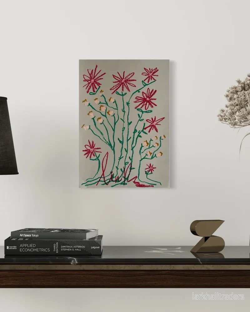 Whimsical Florals, Röd, Grön och Rosa, A3, Original Målning - Bild 3