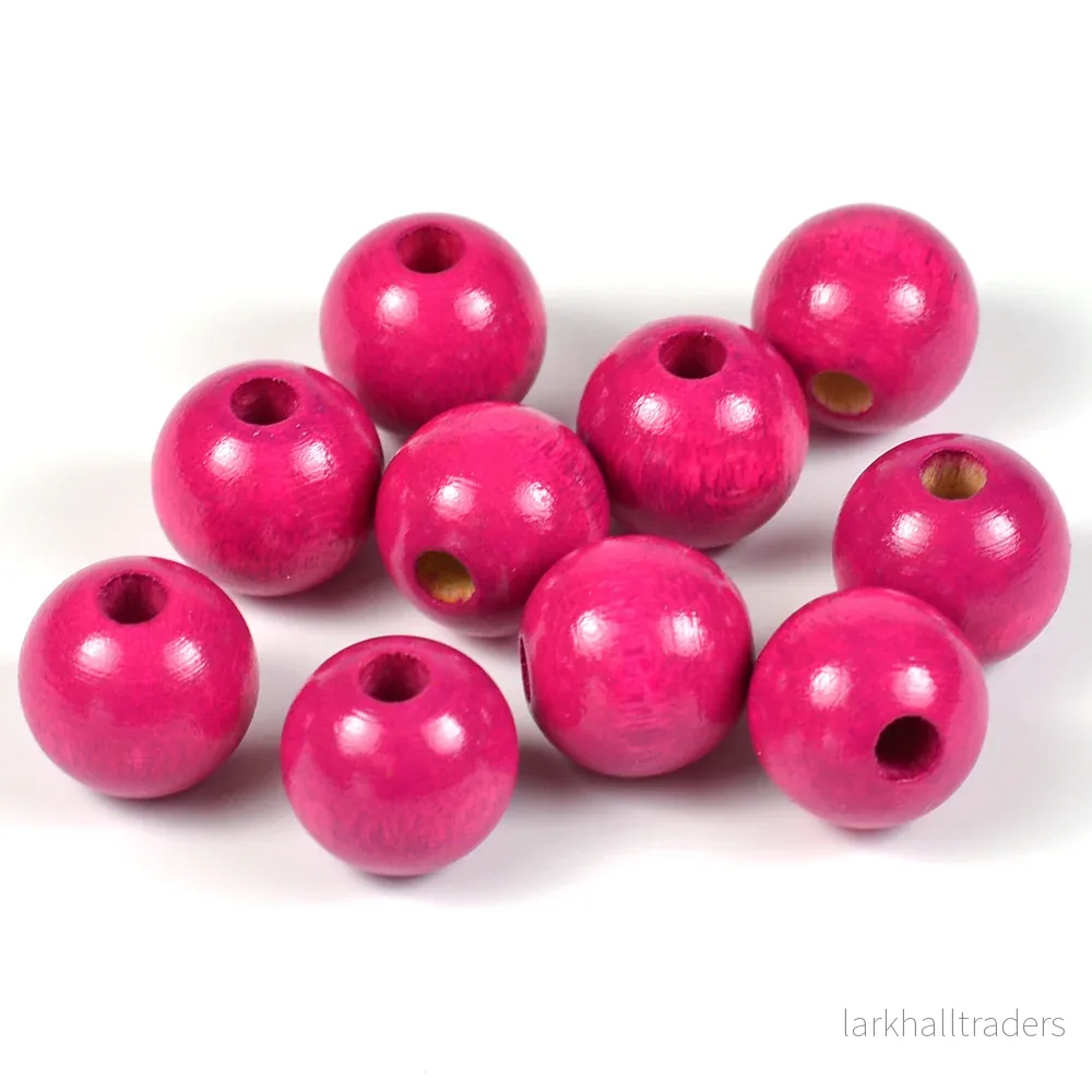 Träpärlor, 12mm, fuchsia, 35st