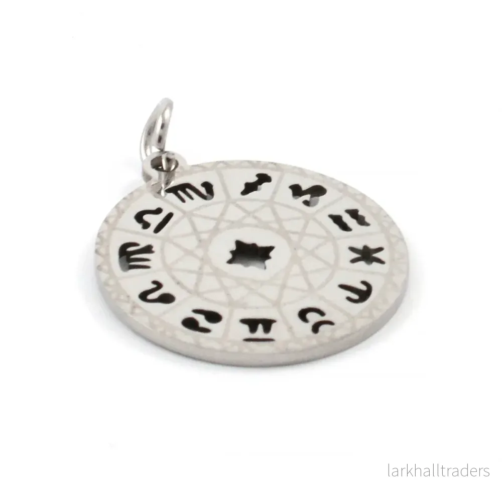 Rund berlock med stjärntecken, rostfritt stål, 19mm, 1st