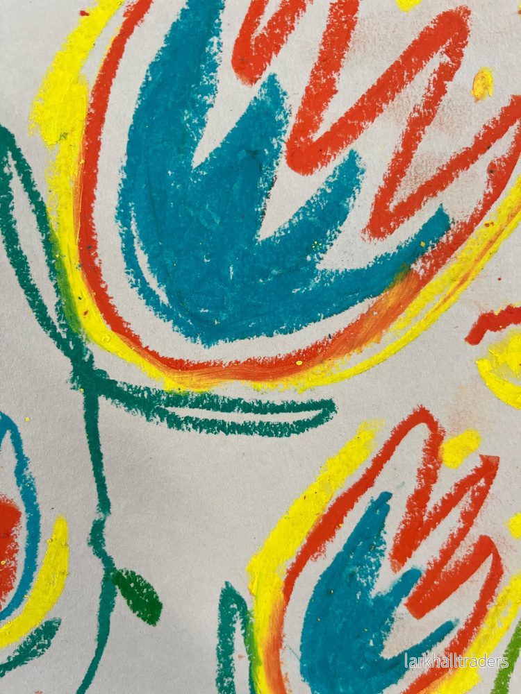 Whimsical Florals, Blå, Orange, Gul, A3, Original Målning - Bild 3