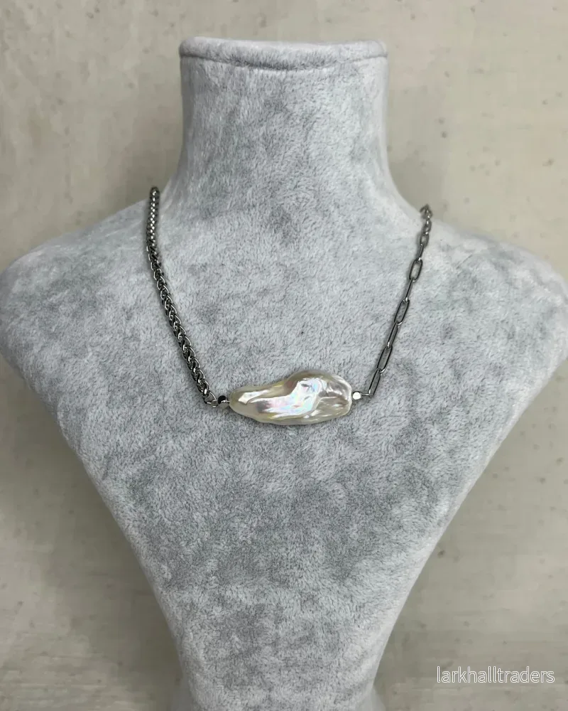 Naturligt Pärl Statement Halsband – Silver