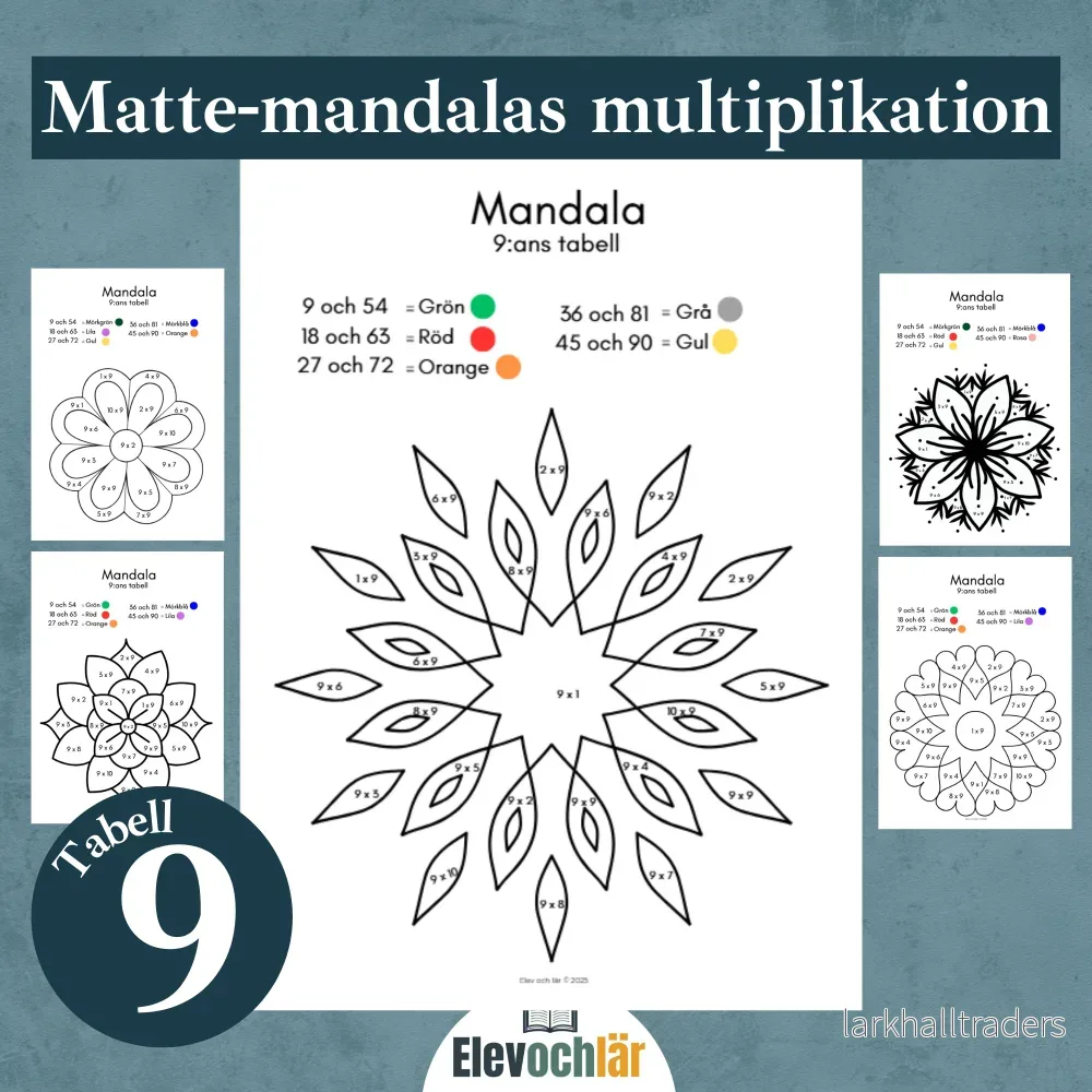 Matte-mandalas 9:ans multiplikationstabell Matte-mandalas 9:ans multiplikationstabell