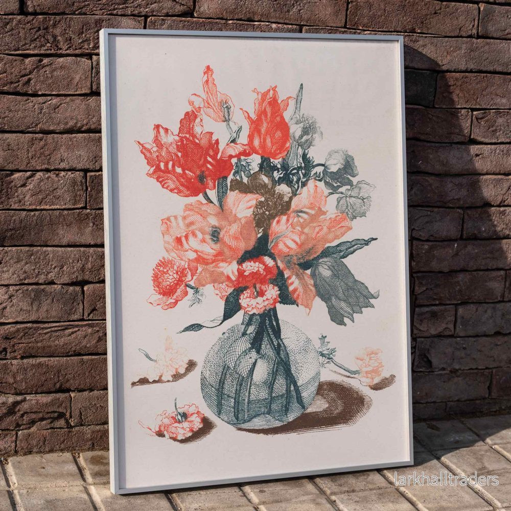 Fem tryck av blommor i glasvaser Poster