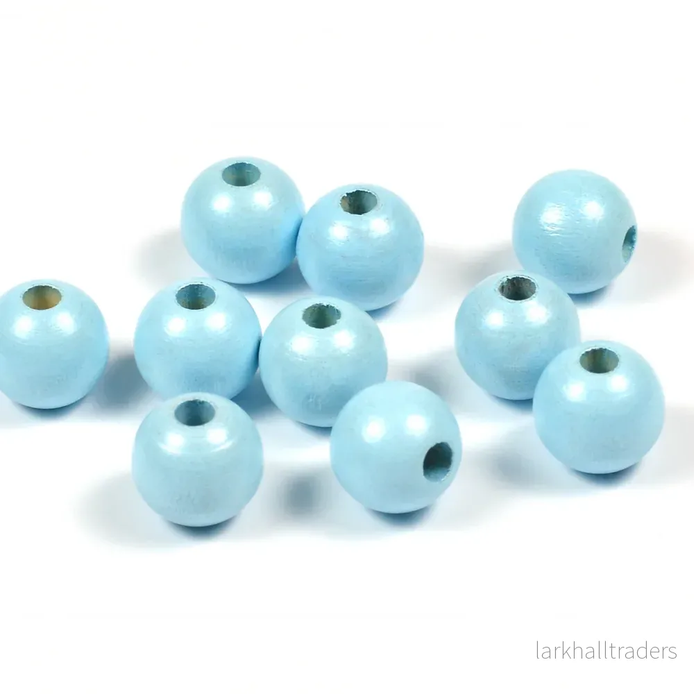 Träpärlor, 10mm, shiny-ljusblå, 50st