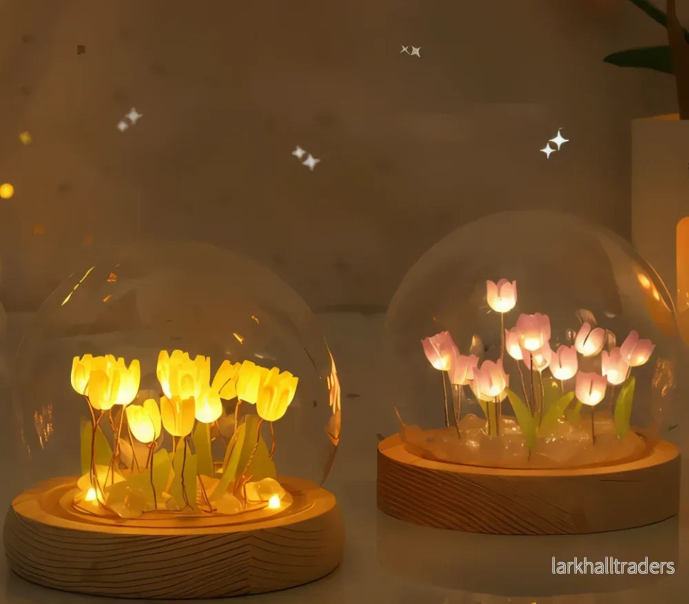 ArtifiTulip – Charmig DIY LED Blomsterlampa med Tulpaner och Glaskupol - Bild 3