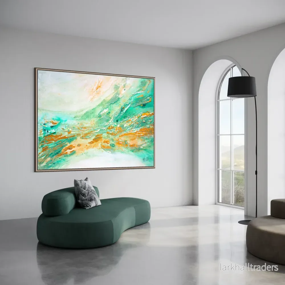Fine Art Print Abstrakt Havsvåg Grön Guld - Golden Current | Museumkvalitet - Bild 3