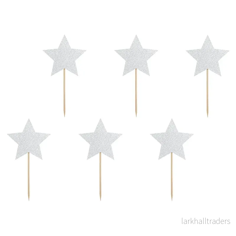 Cupcake toppers, stjärnor silver 6 st