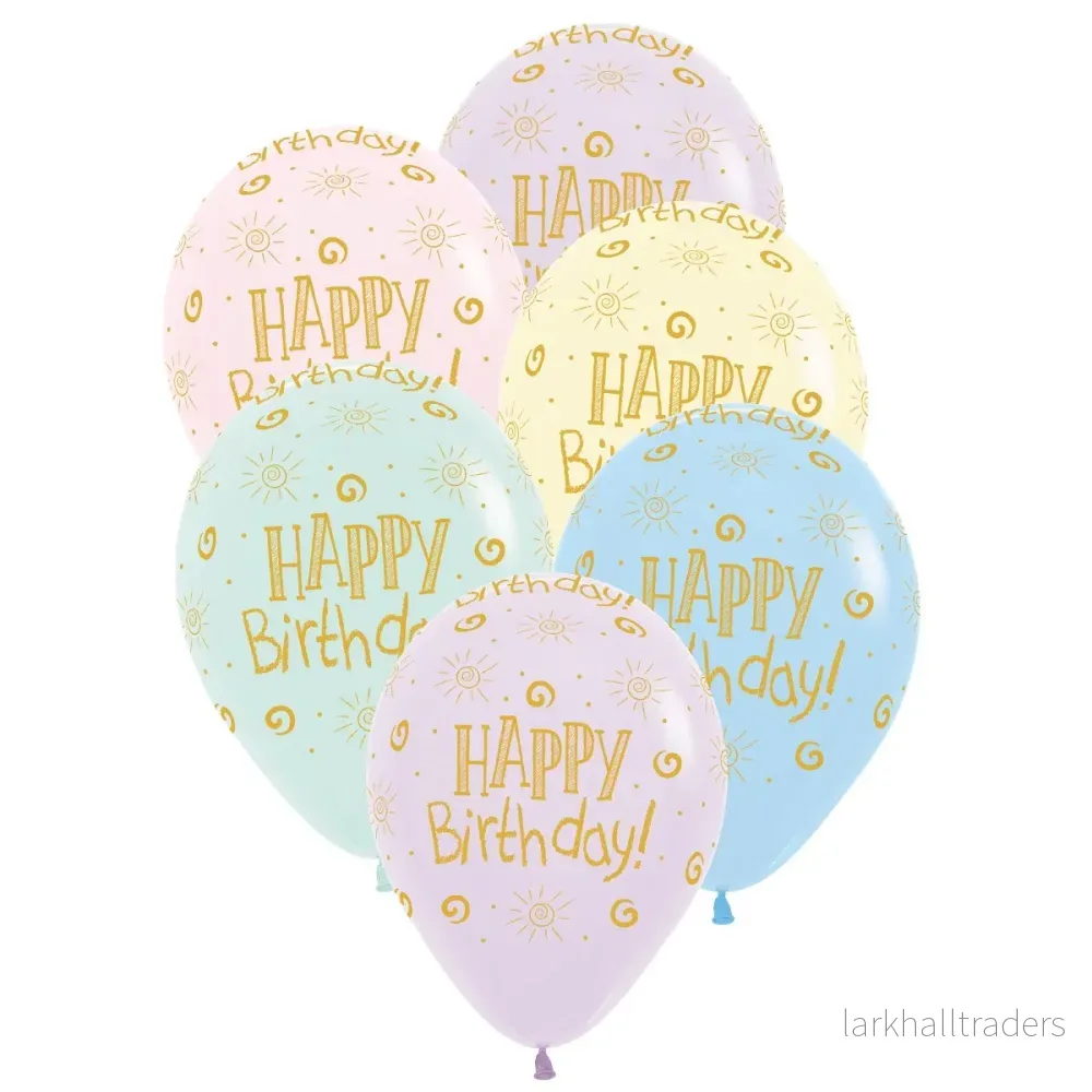 Ballonger, happy birthday pastell 6 st Ballonger, happy birthday pastell 6 st