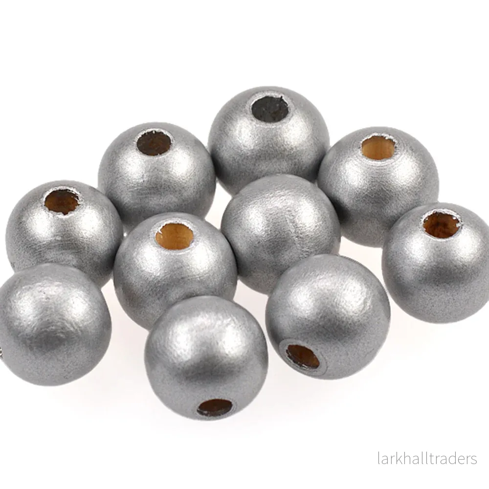 Träpärlor, 15mm, silver, 20st Träpärlor, 15mm, silver, 20st